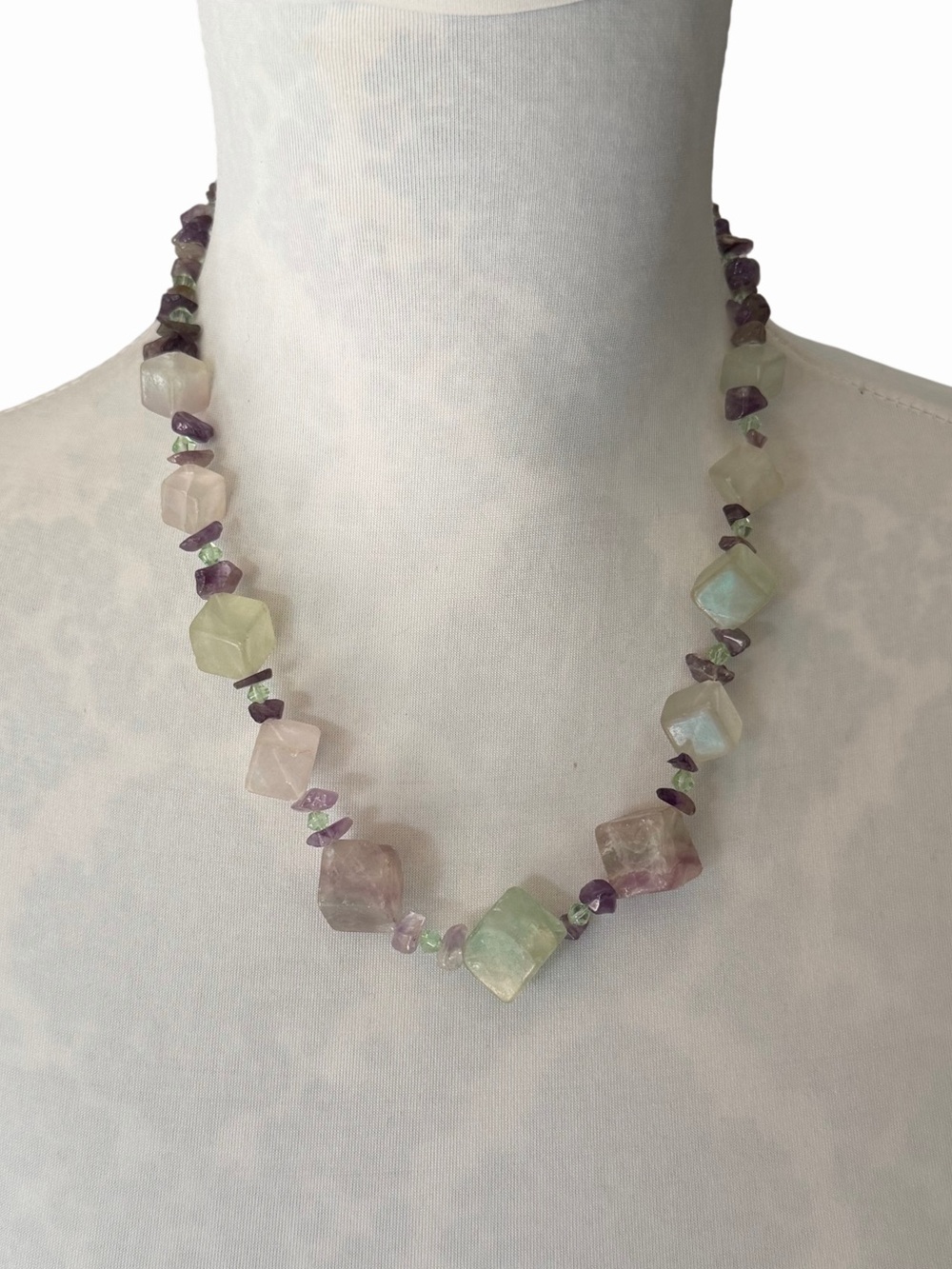 Artisan Fluorite Chip & Nugget Beaded Necklace | Handmade Genuine Gemstones - Picture 4 of 6